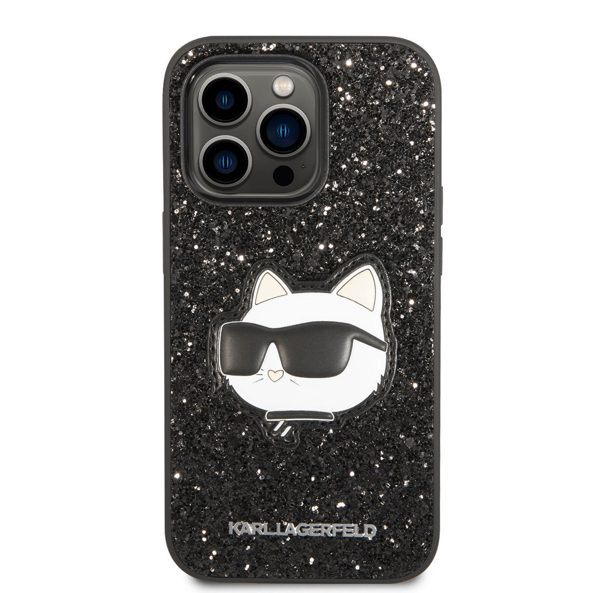 iPhone 14 Pro Kılıf Karl Lagerfeld Parlak Taşlı Choupette Dizayn Kılıf Siyah