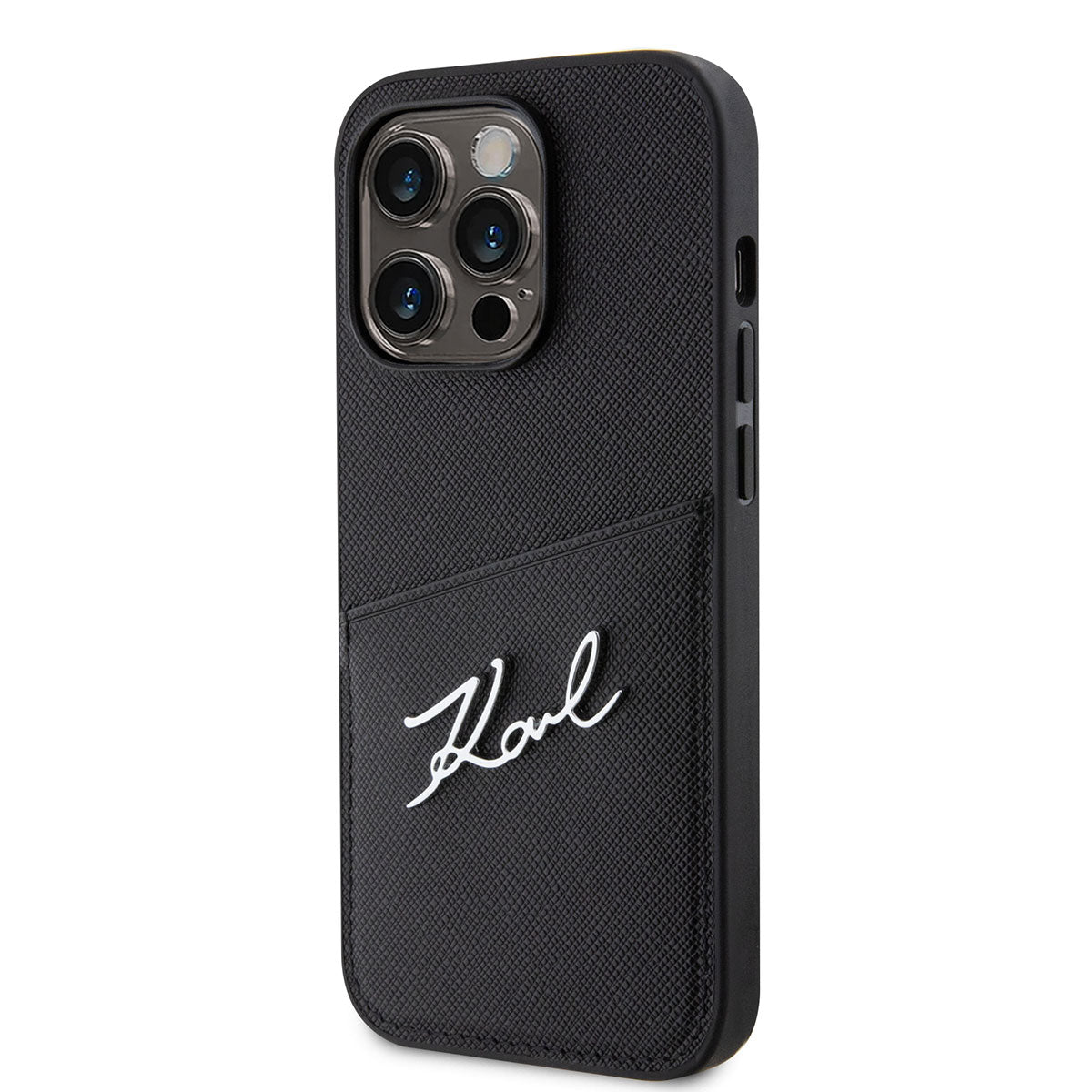 iPhone 14 Pro Kılıf Karl Lagerfeld Saffiano Deri Kartlıklı Dizayn Kılıf Siyah