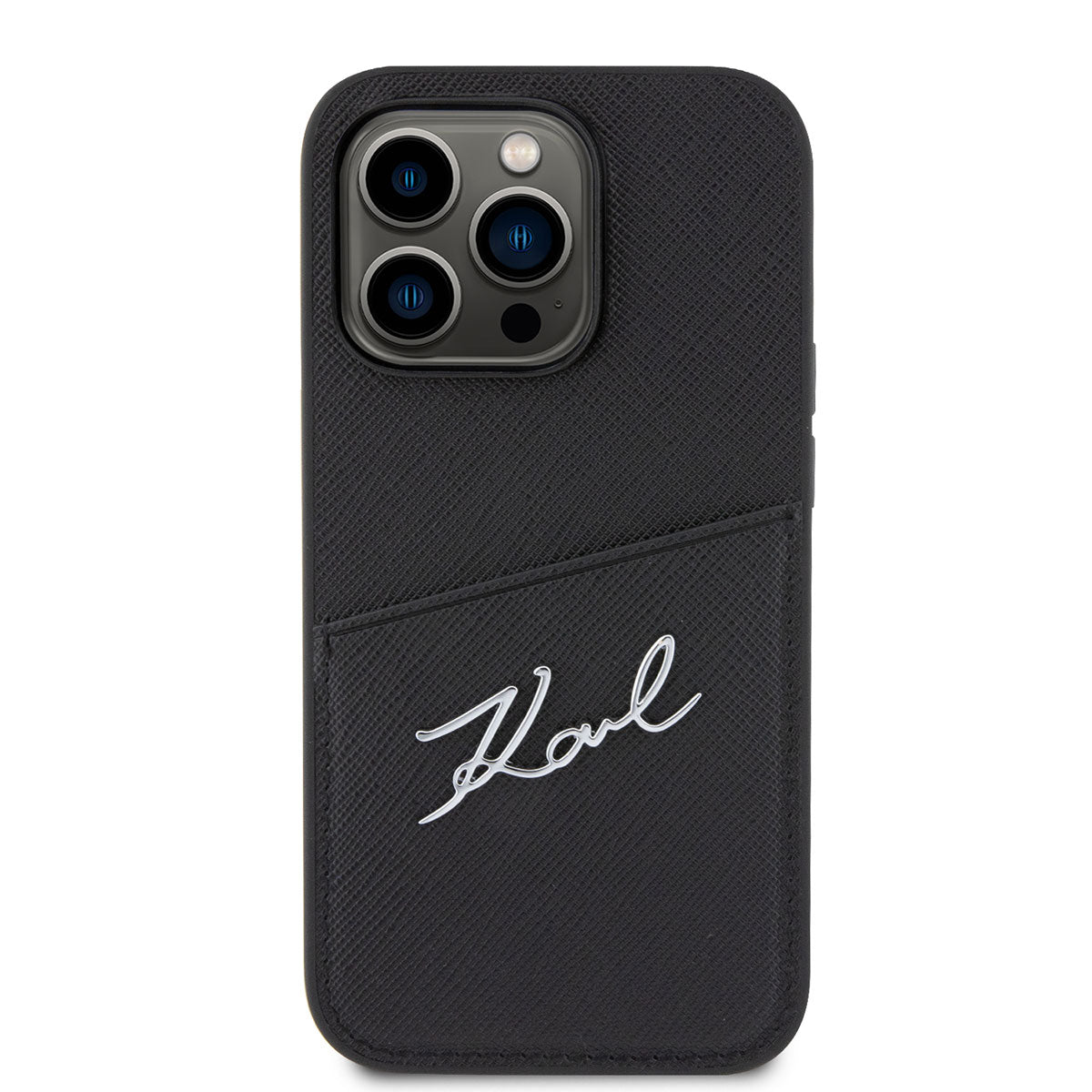iPhone 14 Pro Kılıf Karl Lagerfeld Saffiano Deri Kartlıklı Dizayn Kılıf Siyah