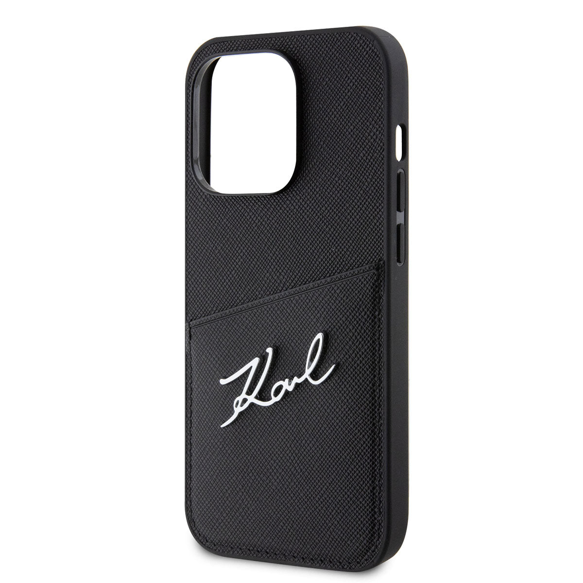iPhone 14 Pro Kılıf Karl Lagerfeld Saffiano Deri Kartlıklı Dizayn Kılıf Siyah