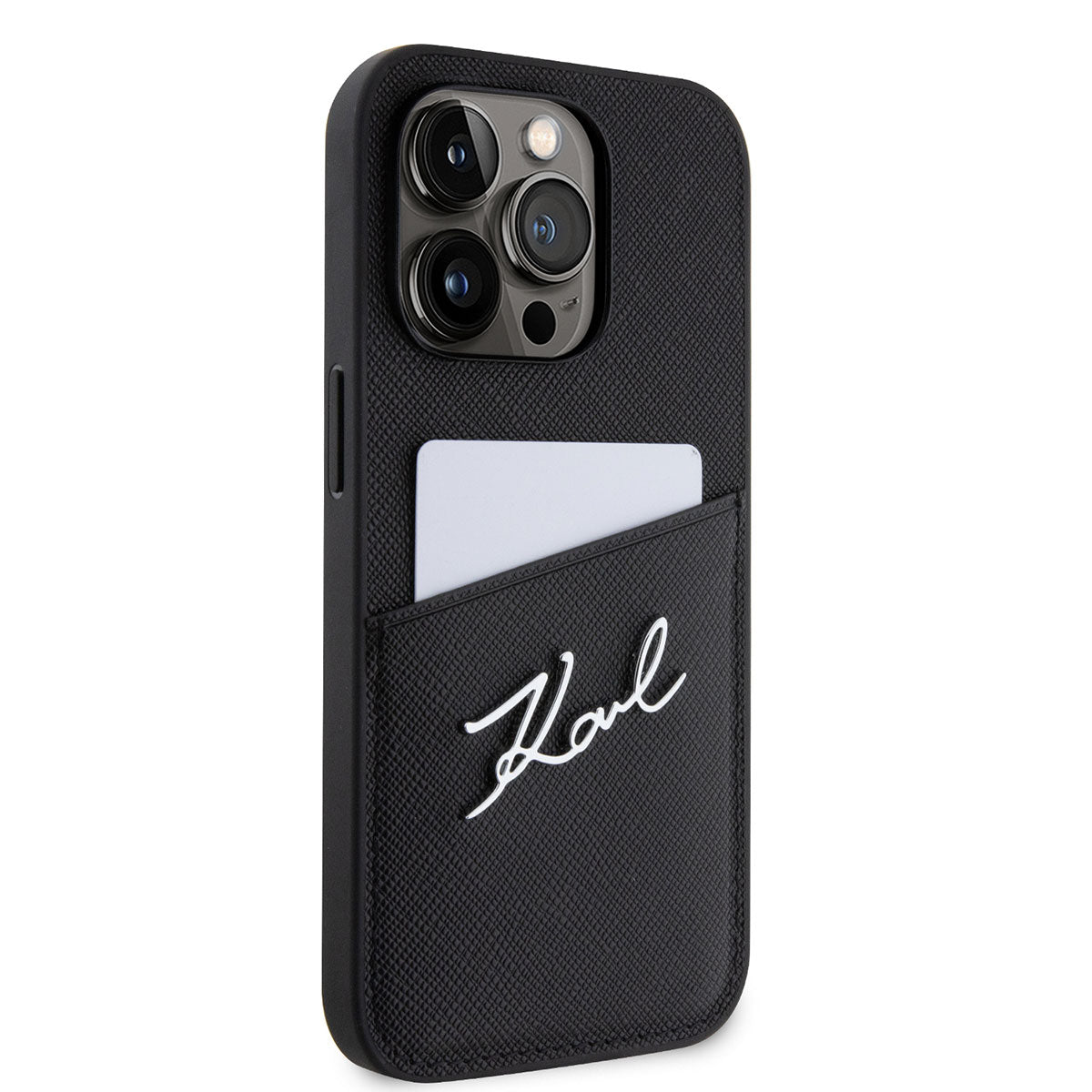 iPhone 14 Pro Kılıf Karl Lagerfeld Saffiano Deri Kartlıklı Dizayn Kılıf Siyah