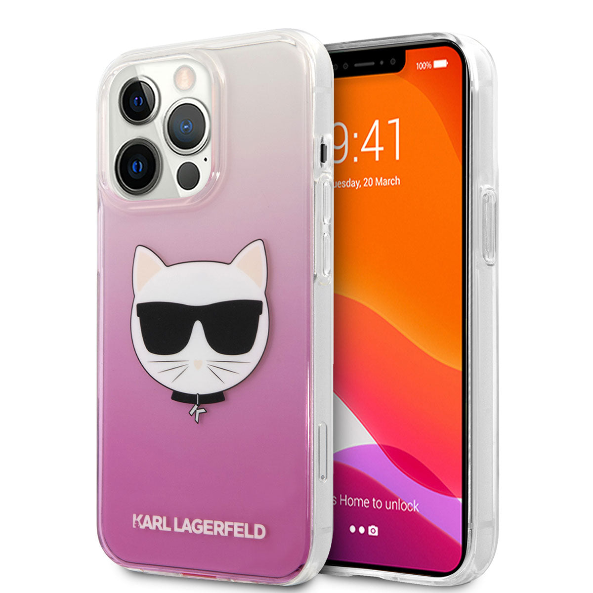iPhone 14 Pro Kılıf Karl Lagerfeld Sert TPU Choupette Dizayn Kılıf Pembe