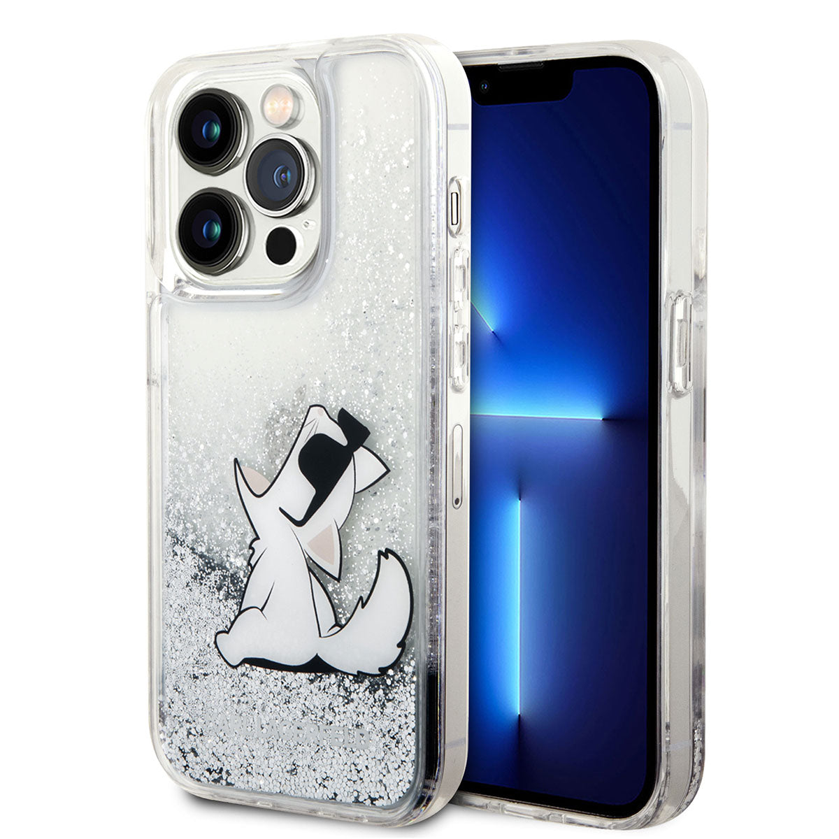 iPhone 14 Pro Kılıf Karl Lagerfeld Sıvılı Simli Choupette Dizayn Kılıf Gold