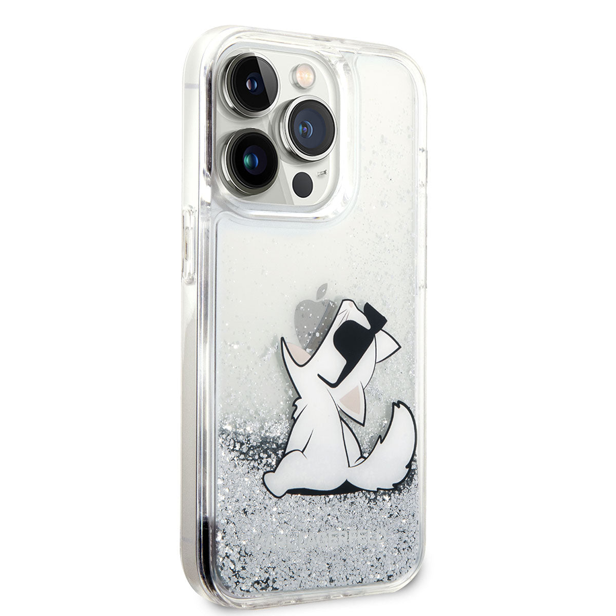 iPhone 14 Pro Kılıf Karl Lagerfeld Sıvılı Simli Choupette Dizayn Kılıf Gümüş