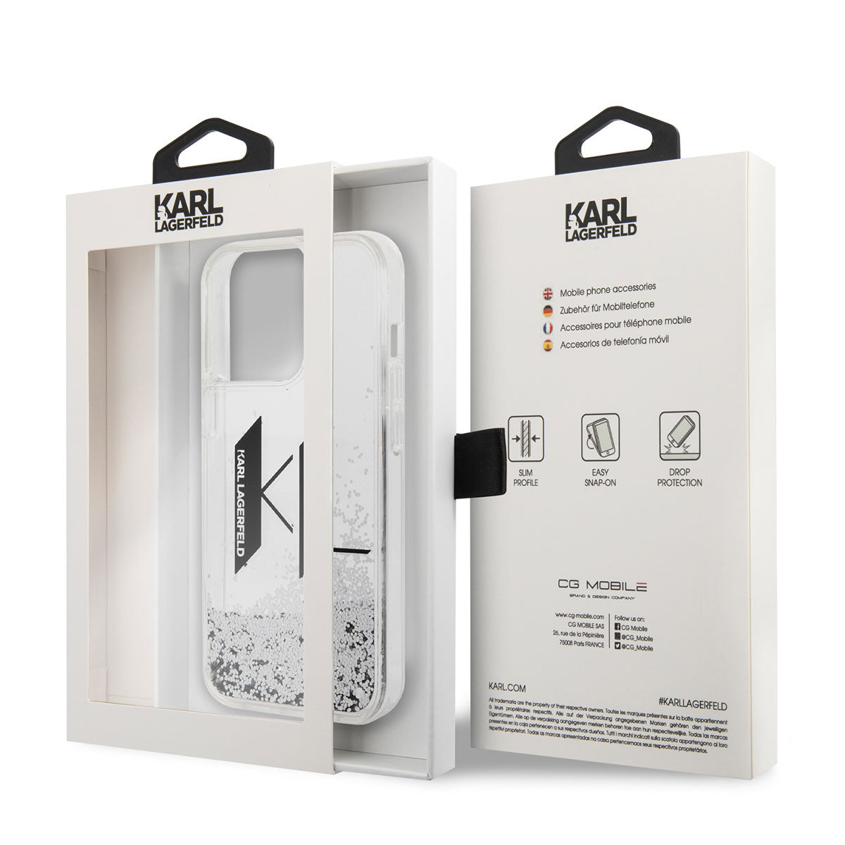 iPhone 14 Pro Kılıf Karl Lagerfeld Sıvılı Simli Dizayn Kılıf Gümüş