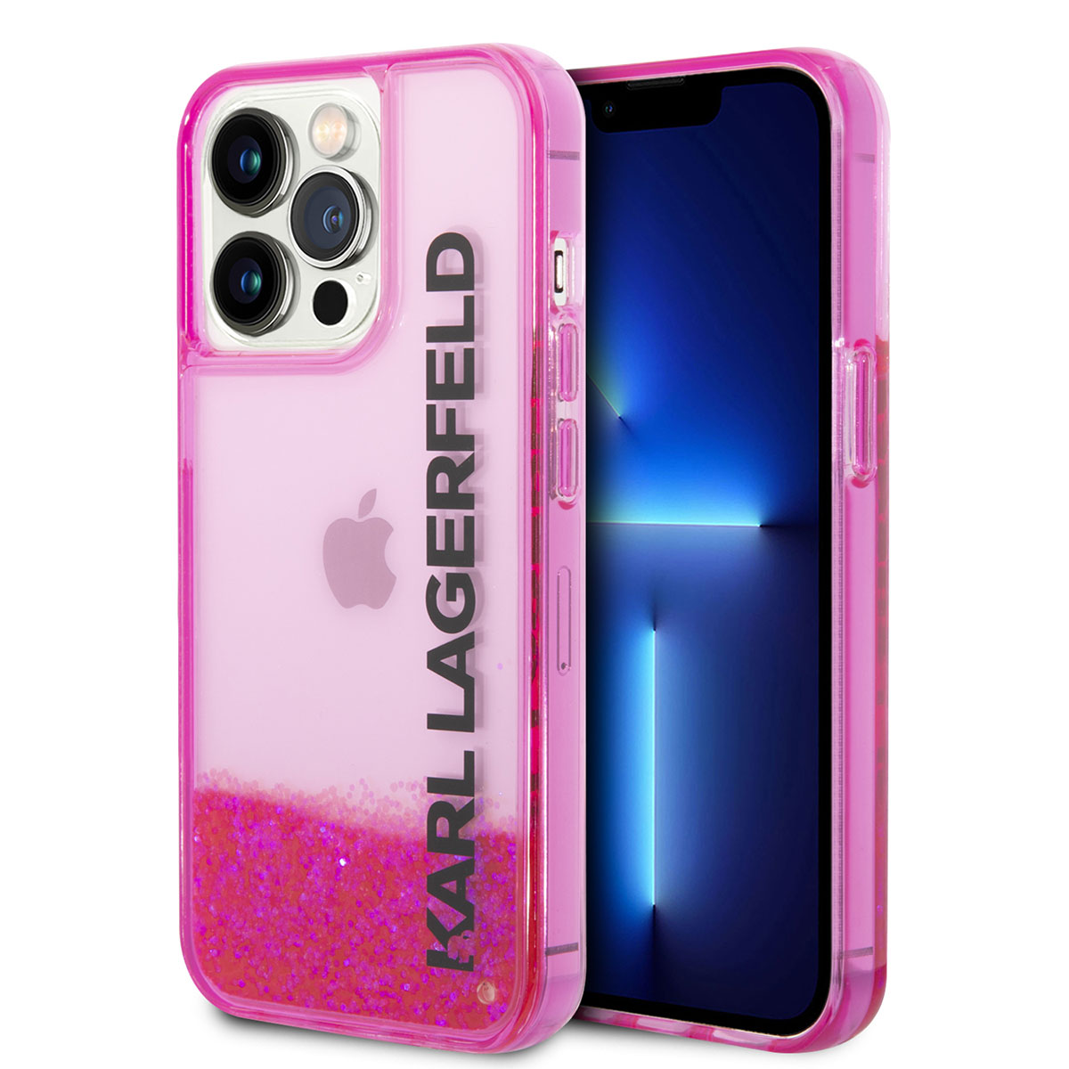 iPhone 14 Pro Kılıf Karl Lagerfeld Sıvılı Simli Elong Dizayn Kılıf Pembe