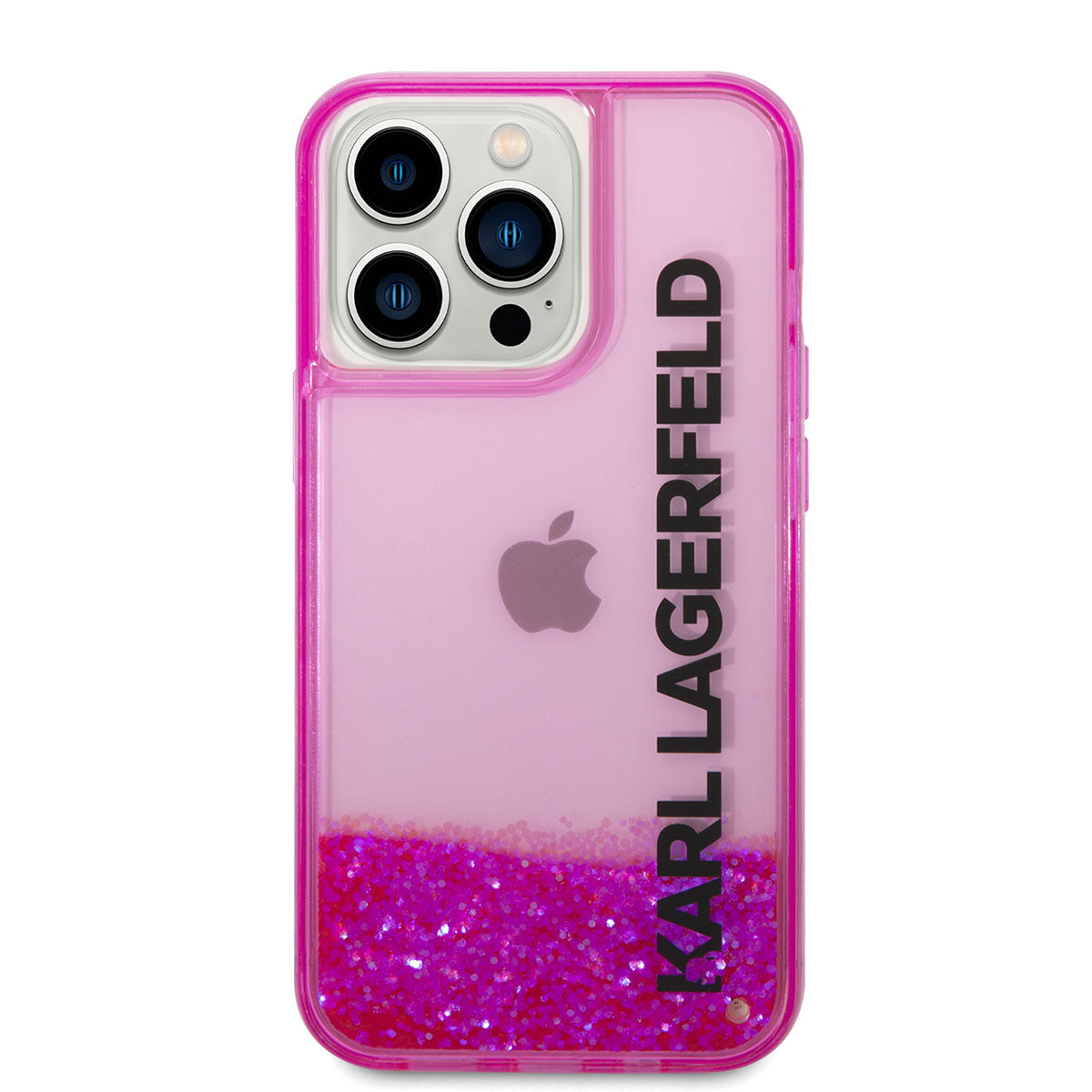 iPhone 14 Pro Kılıf Karl Lagerfeld Sıvılı Simli Elong Dizayn Kılıf Pembe