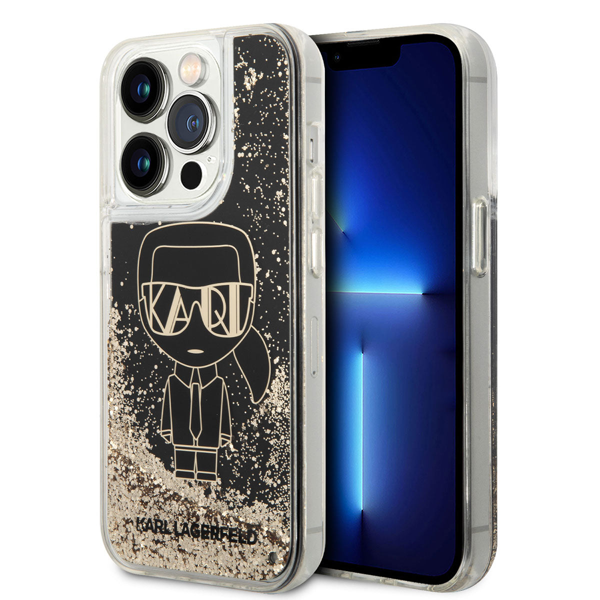 iPhone 14 Pro Kılıf Karl Lagerfeld Sıvılı Simli Gatsby Dizayn Kılıf Siyah