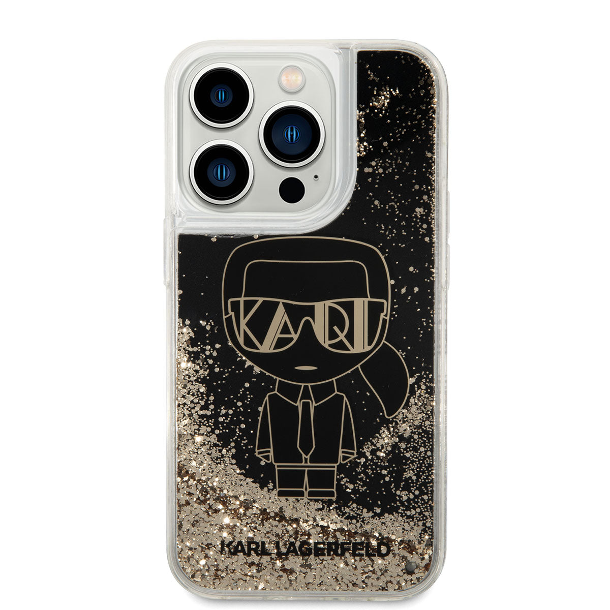 iPhone 14 Pro Kılıf Karl Lagerfeld Sıvılı Simli Gatsby Dizayn Kılıf Siyah
