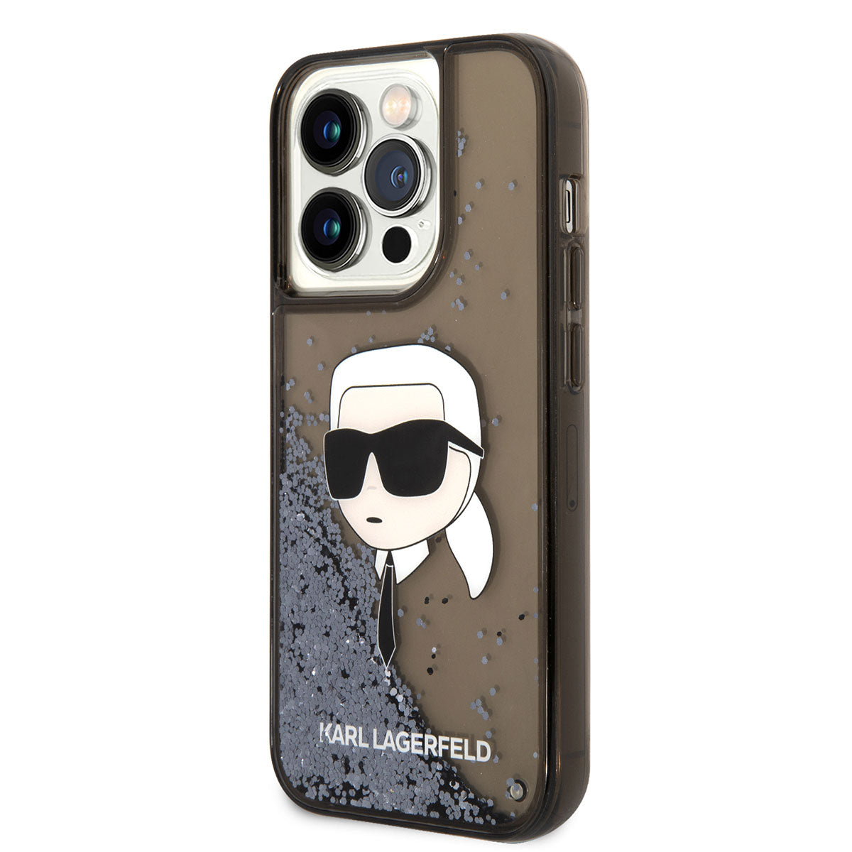 iPhone 14 Pro Kılıf Karl Lagerfeld Sıvılı Simli Karl Head Dizayn Kılıf Siyah