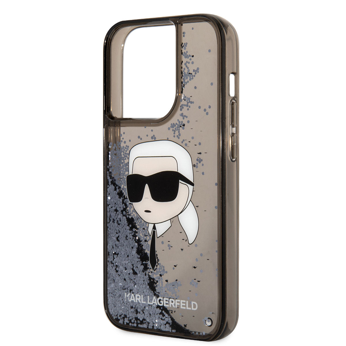 iPhone 14 Pro Kılıf Karl Lagerfeld Sıvılı Simli Karl Head Dizayn Kılıf Siyah