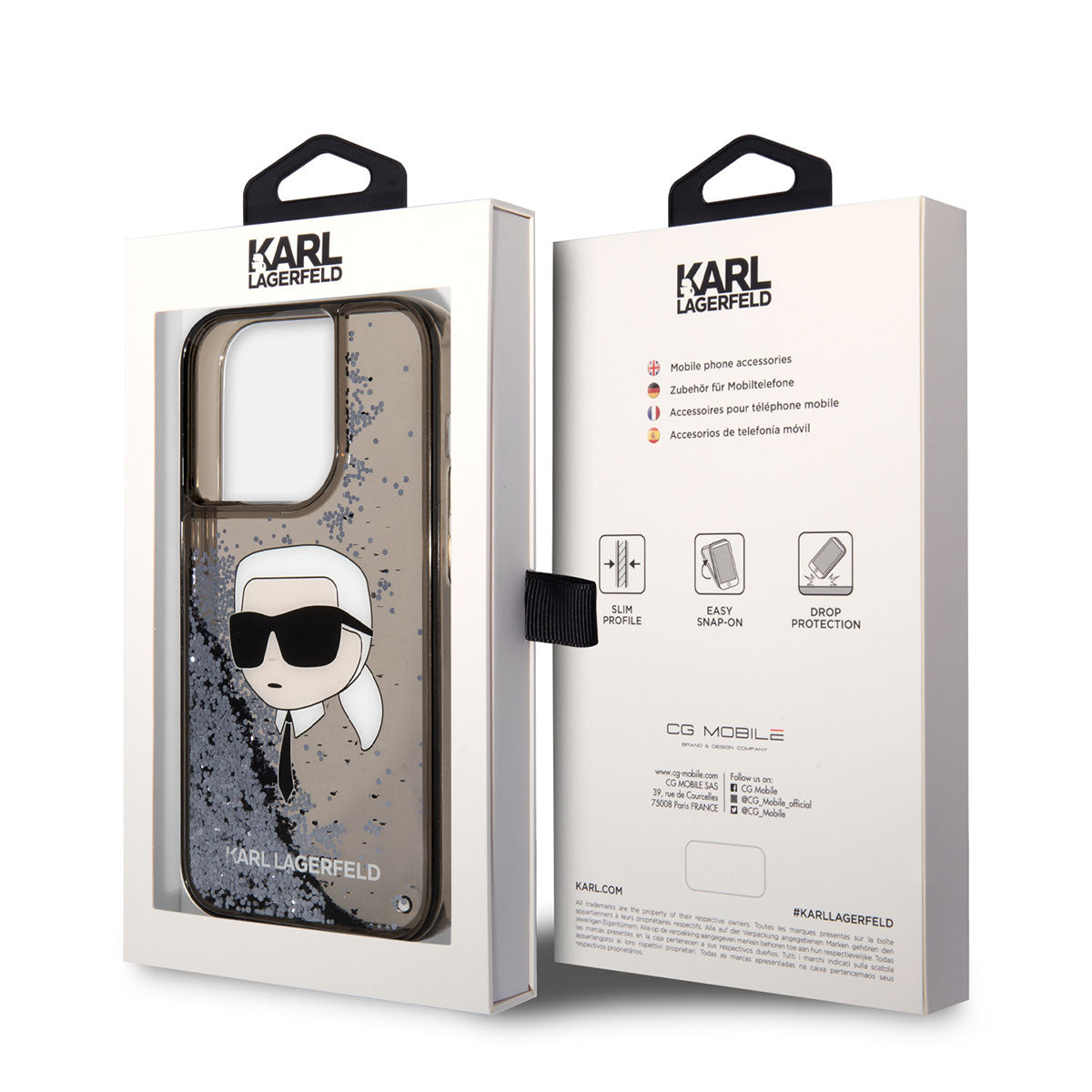 iPhone 14 Pro Kılıf Karl Lagerfeld Sıvılı Simli Karl Head Dizayn Kılıf Pembe
