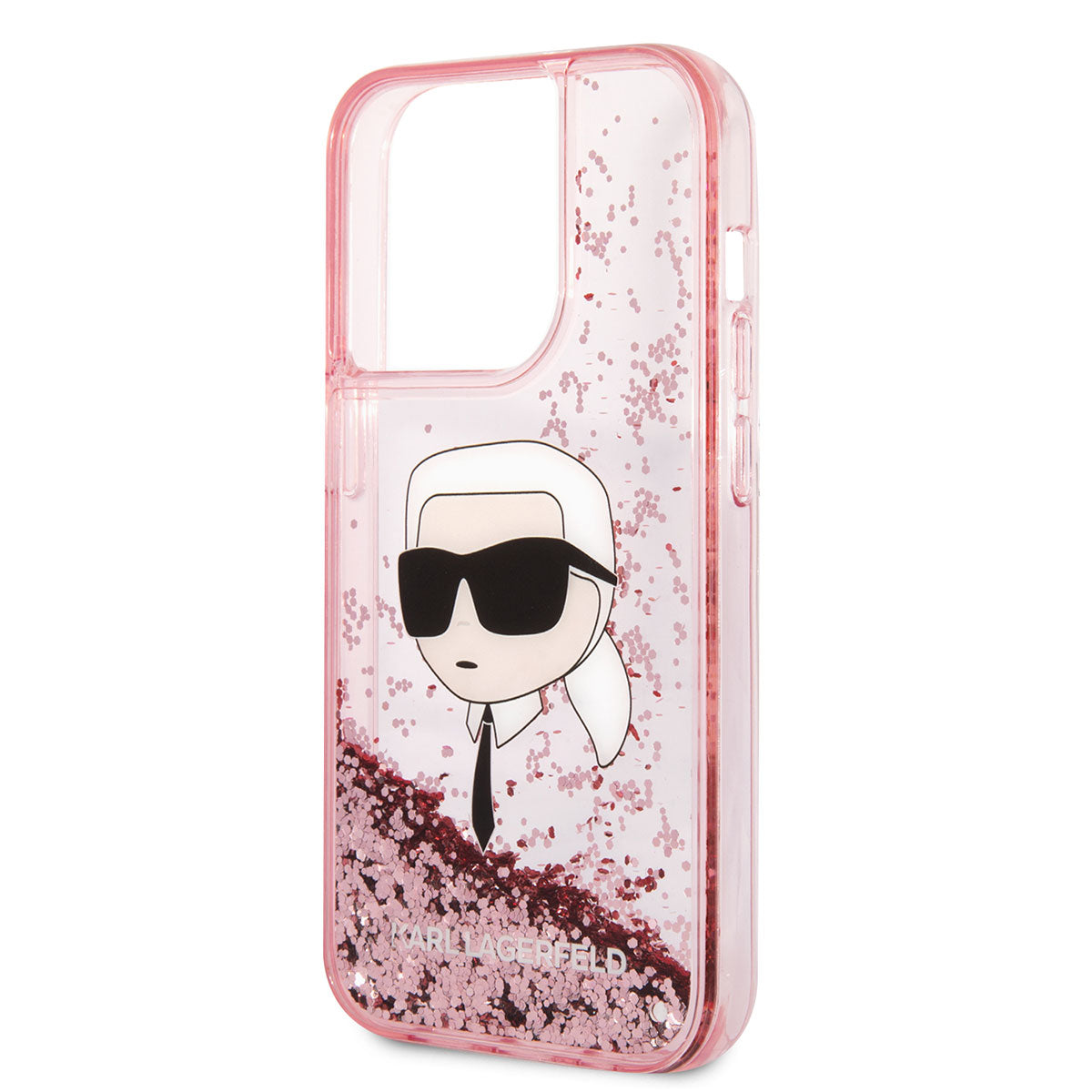 iPhone 14 Pro Kılıf Karl Lagerfeld Sıvılı Simli Karl Head Dizayn Kılıf Pembe
