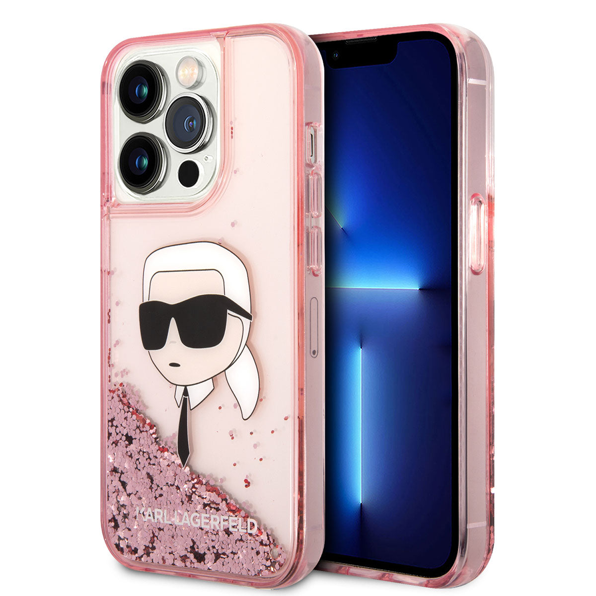 iPhone 14 Pro Kılıf Karl Lagerfeld Sıvılı Simli Karl Head Dizayn Kılıf Siyah