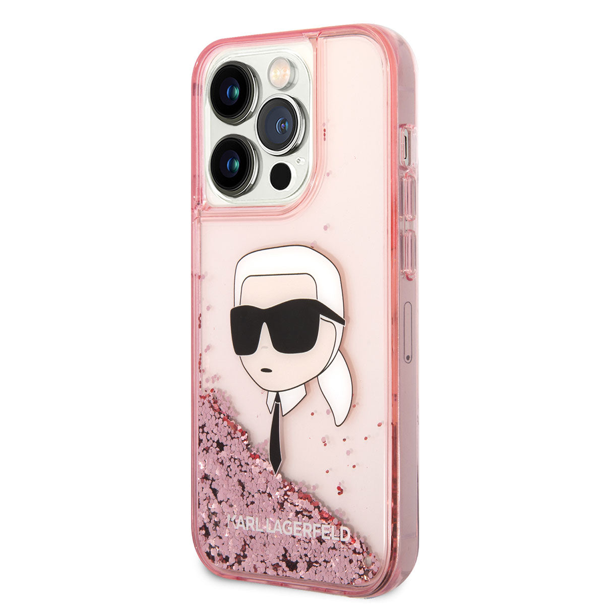 iPhone 14 Pro Kılıf Karl Lagerfeld Sıvılı Simli Karl Head Dizayn Kılıf Pembe