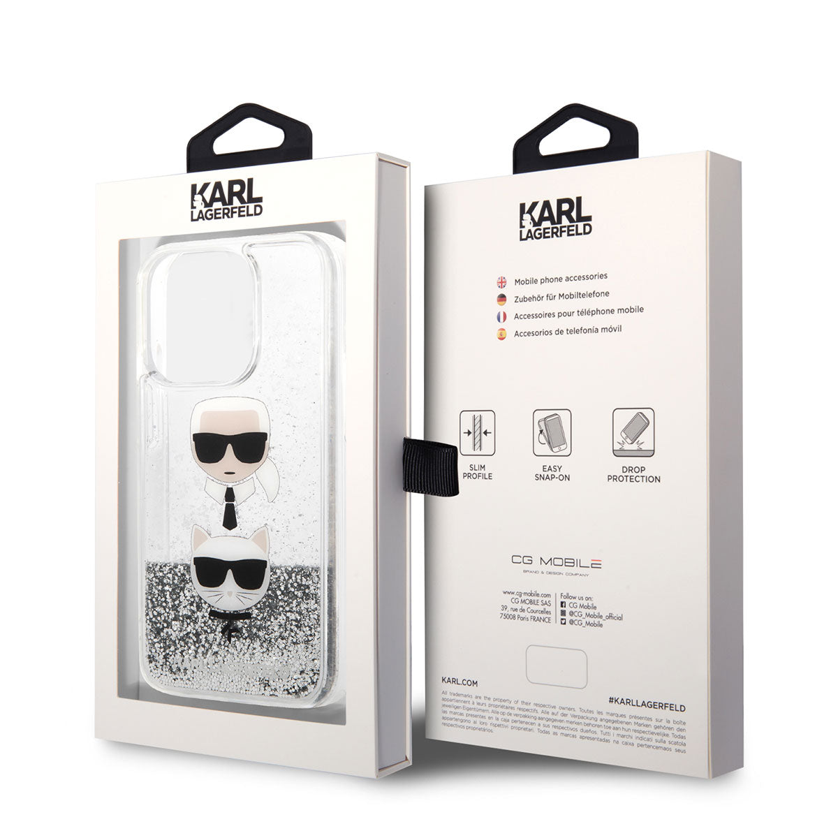 iPhone 14 Pro Kılıf Karl Lagerfeld Sıvılı Simli K&C Head Dizayn Kılıf Gümüş