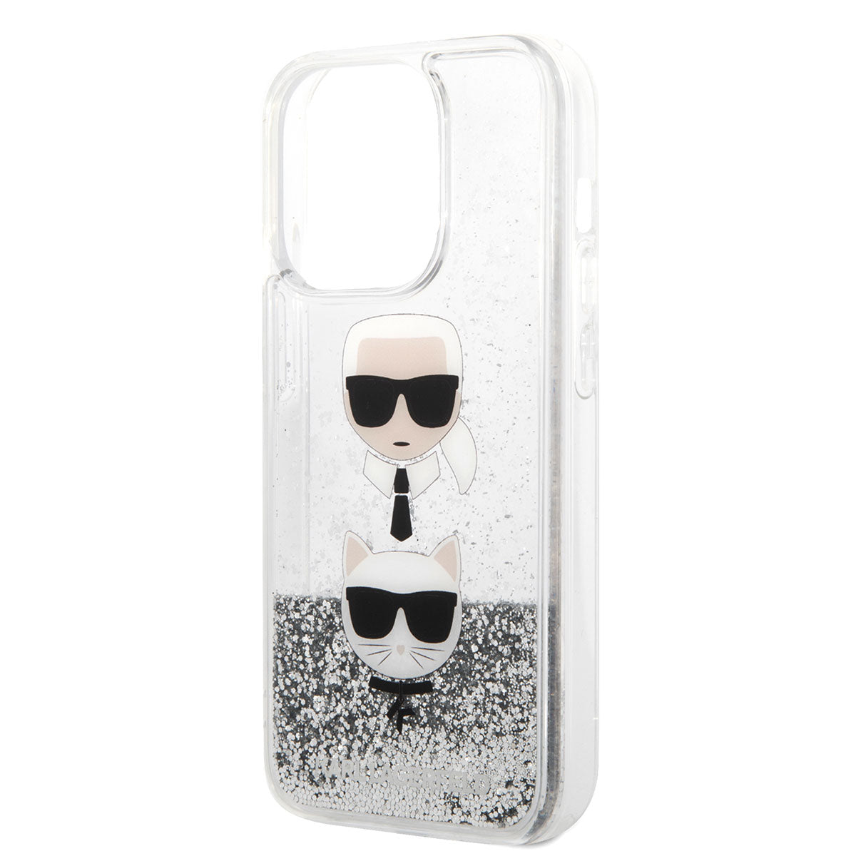 iPhone 14 Pro Kılıf Karl Lagerfeld Sıvılı Simli K&C Head Dizayn Kılıf Gümüş