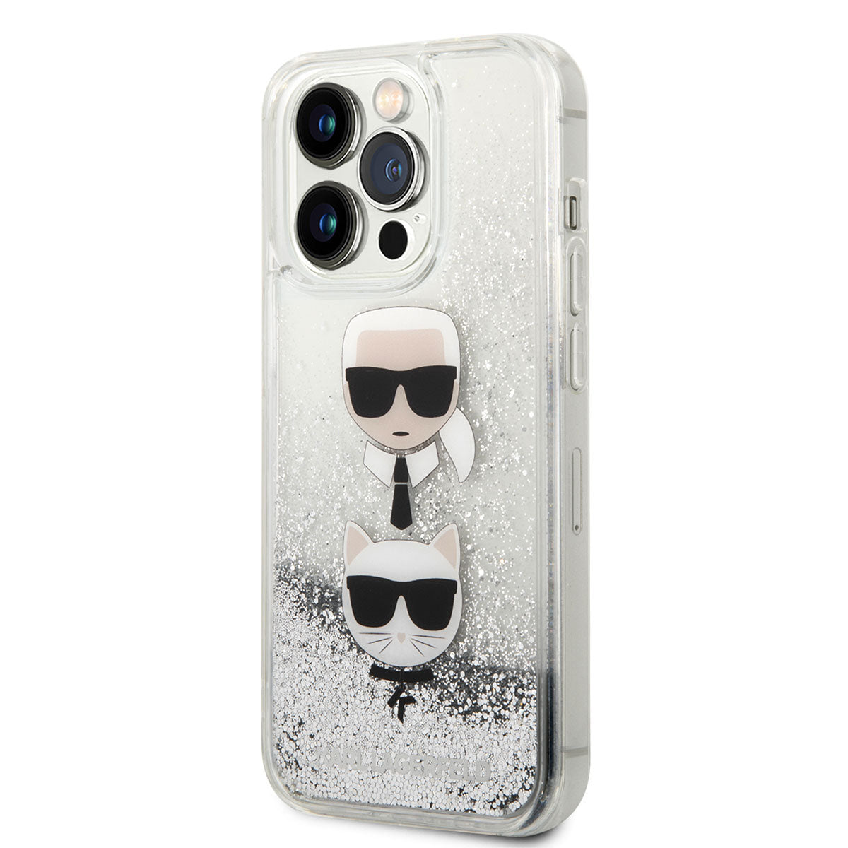 iPhone 14 Pro Kılıf Karl Lagerfeld Sıvılı Simli K&C Head Dizayn Kılıf Gold