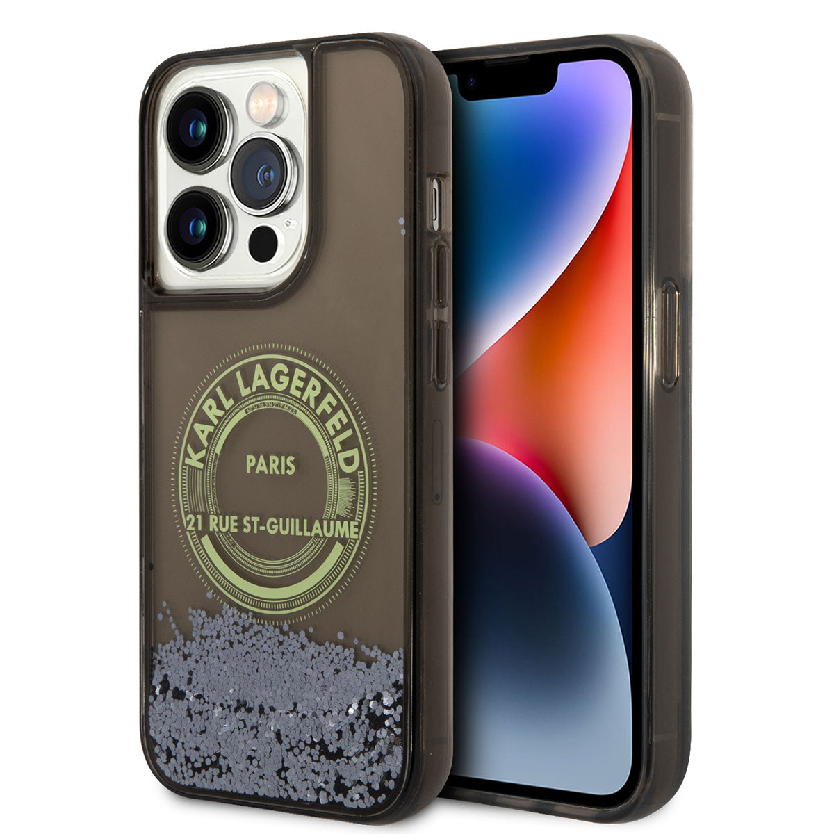 iPhone 14 Pro Kılıf Karl Lagerfeld Sıvılı Simli RSG Dizayn Kılıf Pembe