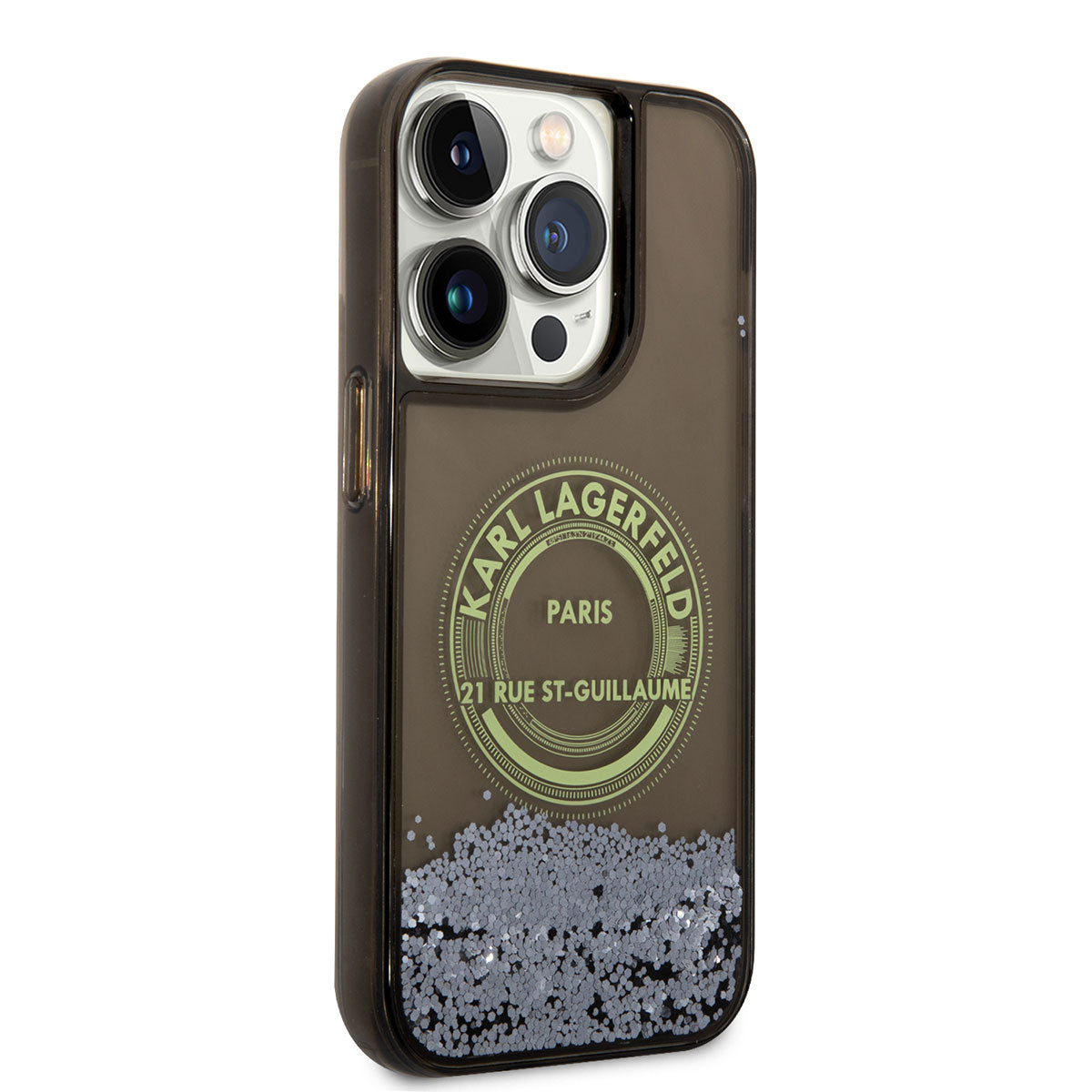 iPhone 14 Pro Kılıf Karl Lagerfeld Sıvılı Simli RSG Dizayn Kılıf Siyah