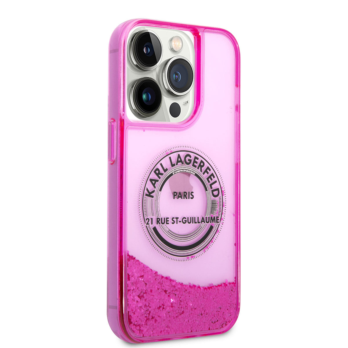 iPhone 14 Pro Kılıf Karl Lagerfeld Sıvılı Simli RSG Dizayn Kılıf Pembe