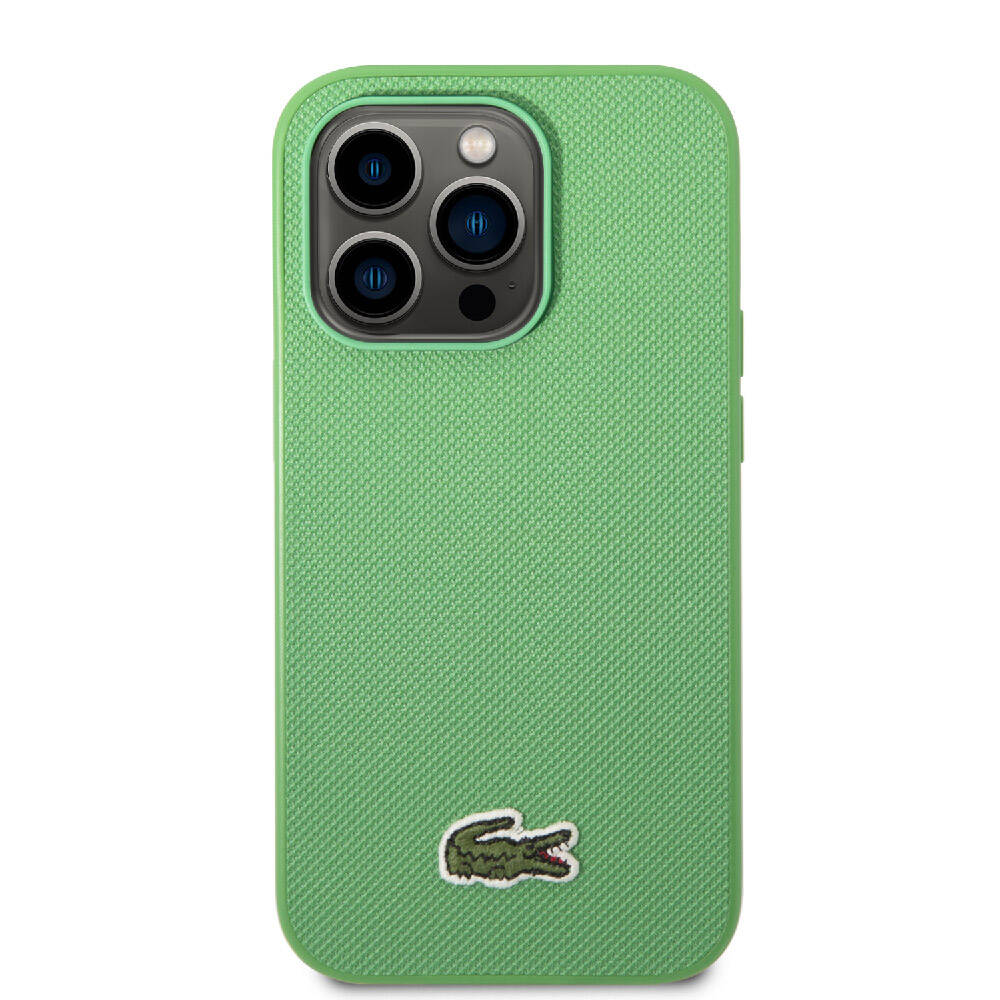 iPhone 14 Pro Kılıf Lacoste Orjinal Lisanslı PU Pike Desenli Arka Yüzey İkonik Timsah Dokuma Logolu Kılıf Yeşil