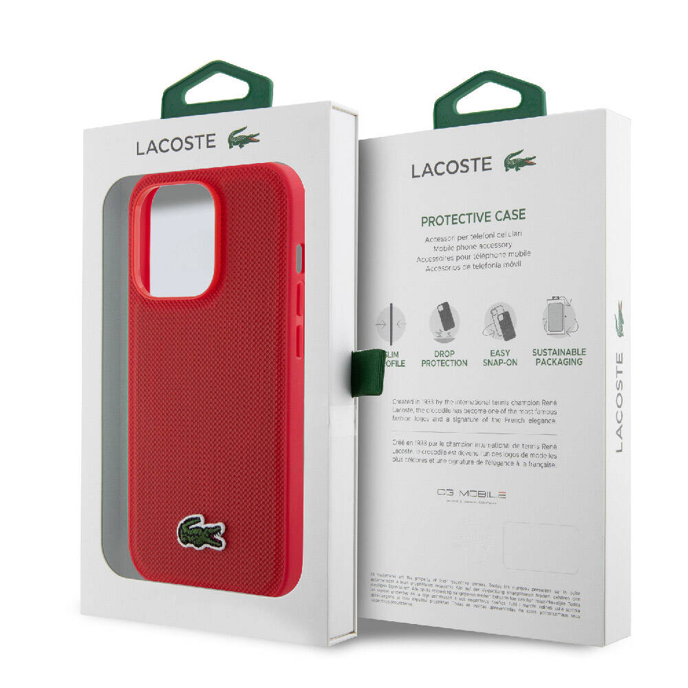 iPhone 14 Pro Kılıf Lacoste Orjinal Lisanslı PU Pike Desenli Arka Yüzey İkonik Timsah Dokuma Logolu Kılıf Yeşil