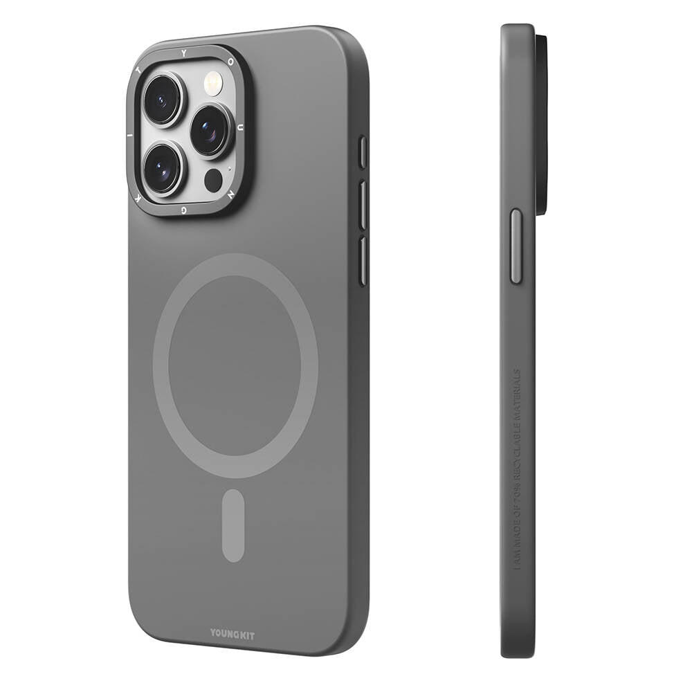 iPhone 14 Pro Kılıf Magsafe Şarj Özellikli Çizilmeye ve Aşınmaya Dayanıklı Youngkit Velvet Serisi Kılıf Gri
