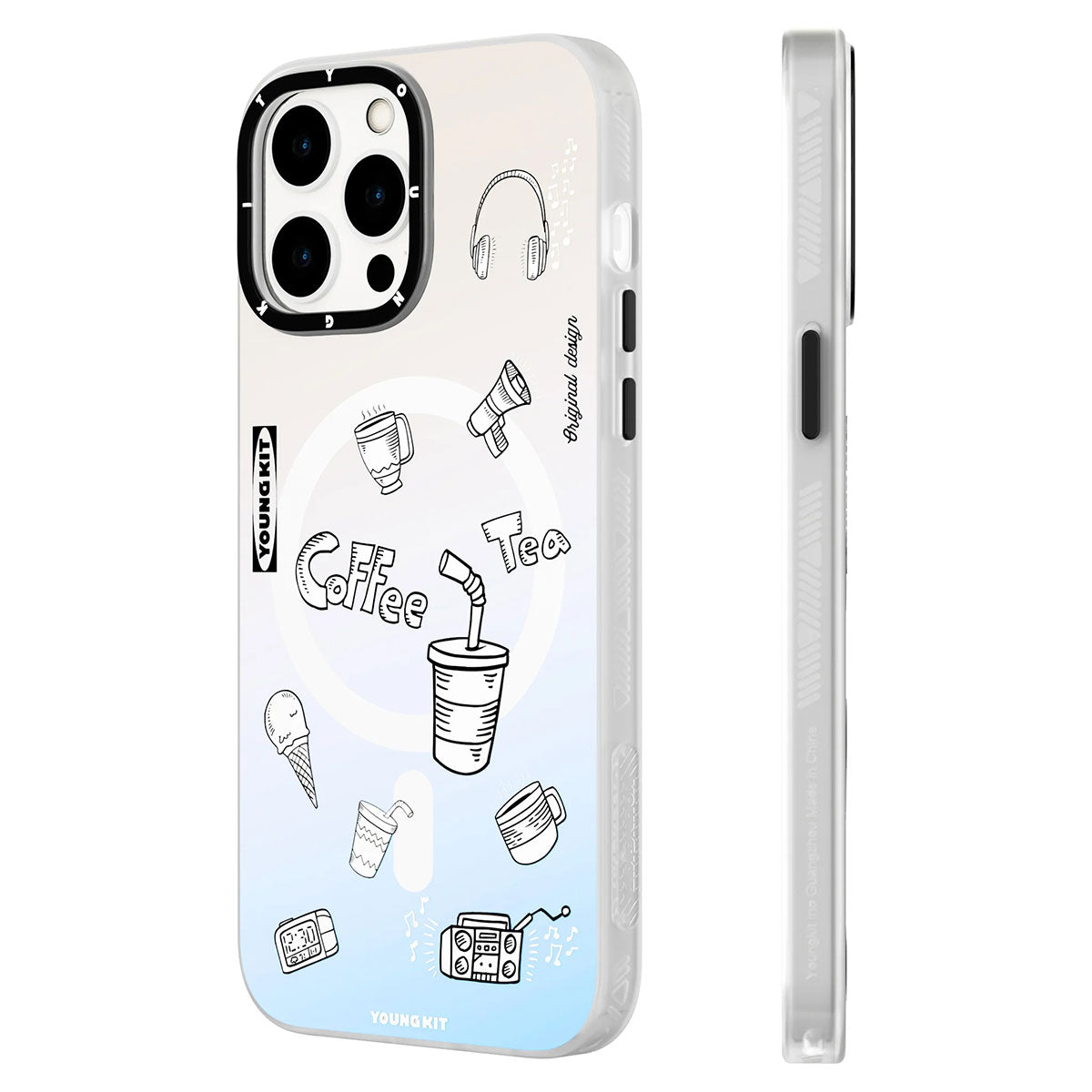 iPhone 14 Pro Kılıf Magsafe Şarj Özellikli Desenli Youngkit Plaything Serisi Kılıf Beyaz