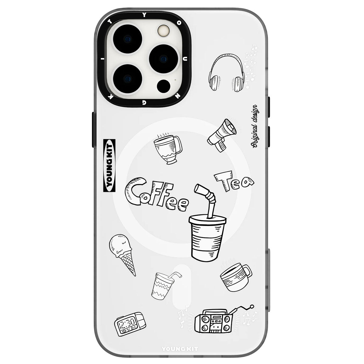 iPhone 14 Pro Kılıf Magsafe Şarj Özellikli Desenli Youngkit Plaything Serisi Kılıf Beyaz