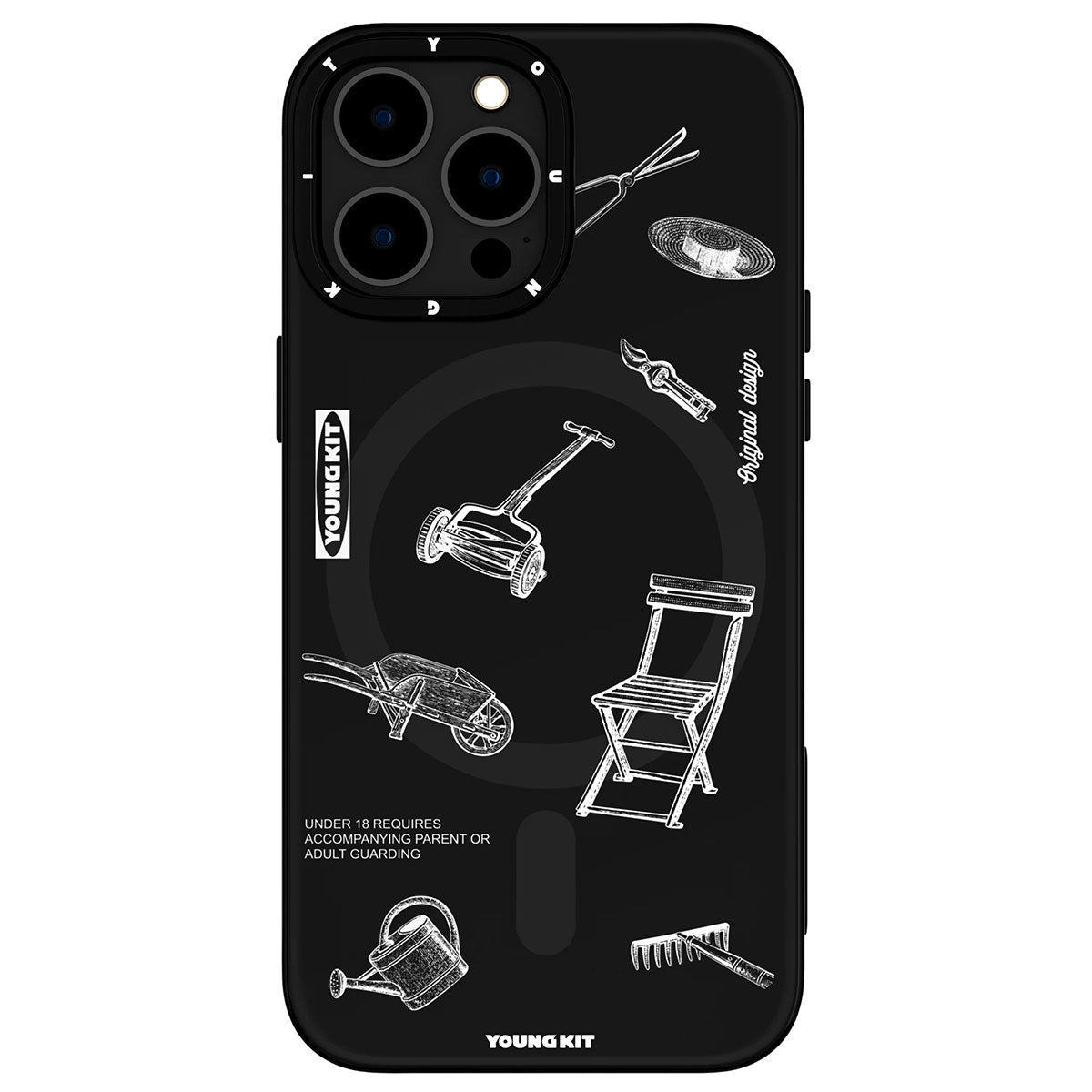 iPhone 14 Pro Kılıf Magsafe Şarj Özellikli Desenli Youngkit Plaything Serisi Kılıf Siyah