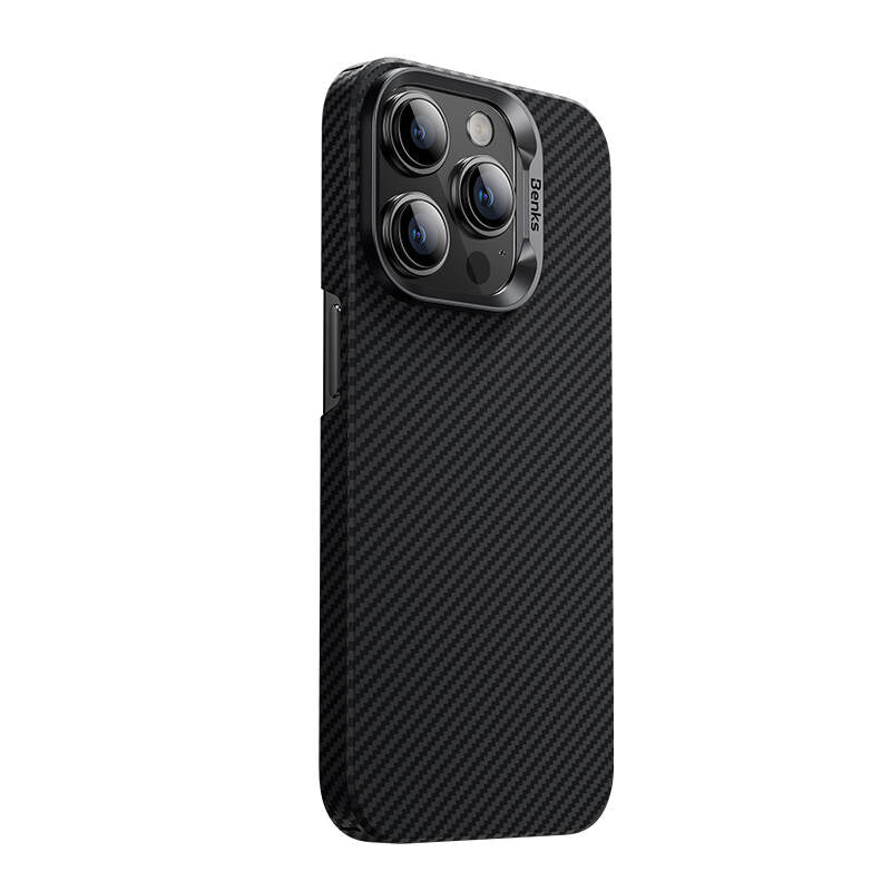 iPhone 14 Pro Kılıf Magsafe Şarj Özellikli Karbon Fiber Benks MFM Lisanslı 600D Essential Kevlar Kılıf Siyah