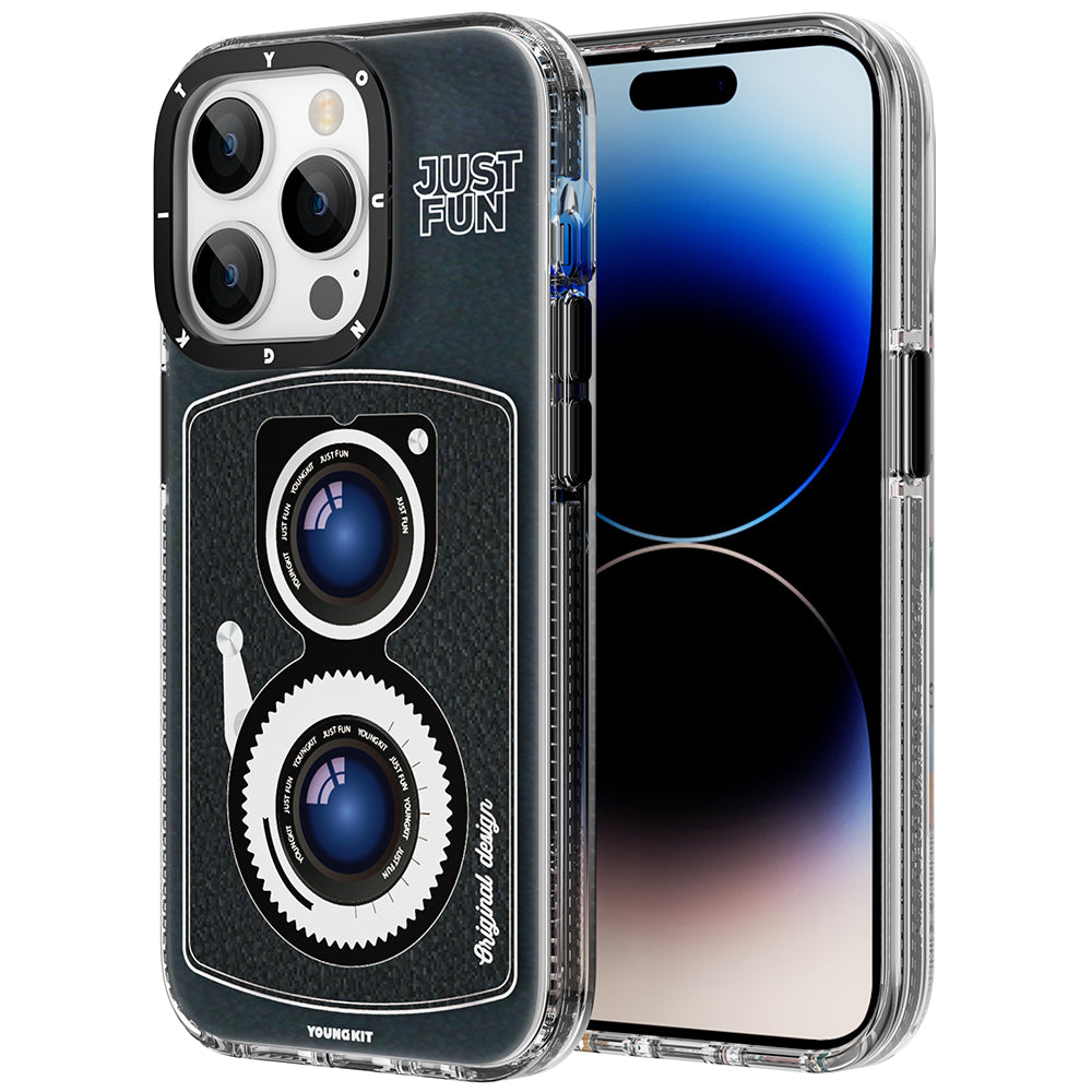 iPhone 14 Pro Kılıf Magsafe Şarj Özellikli Lens Figürlü YoungKit Art Film Serisi Kılıf Siyah