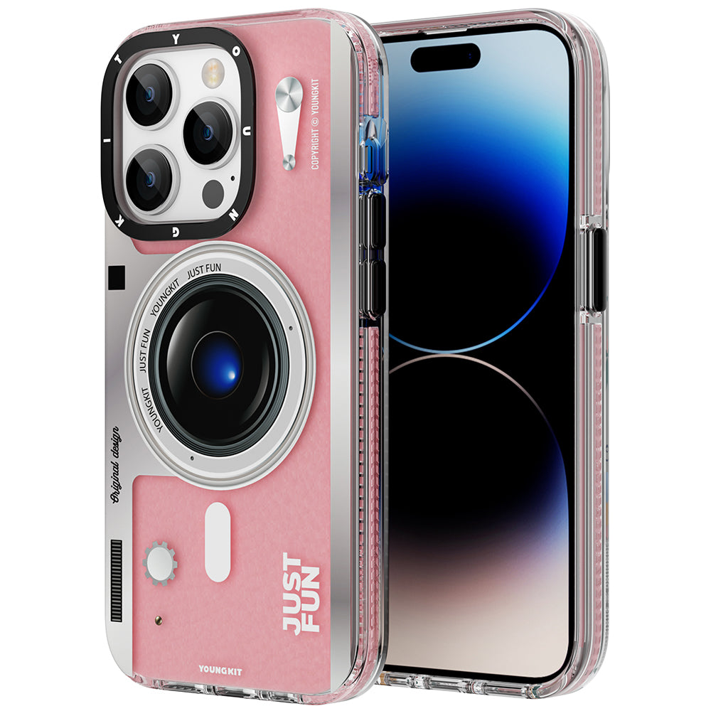 iPhone 14 Pro Kılıf Magsafe Şarj Özellikli Lens Figürlü YoungKit Art Film Serisi Kılıf Pembe
