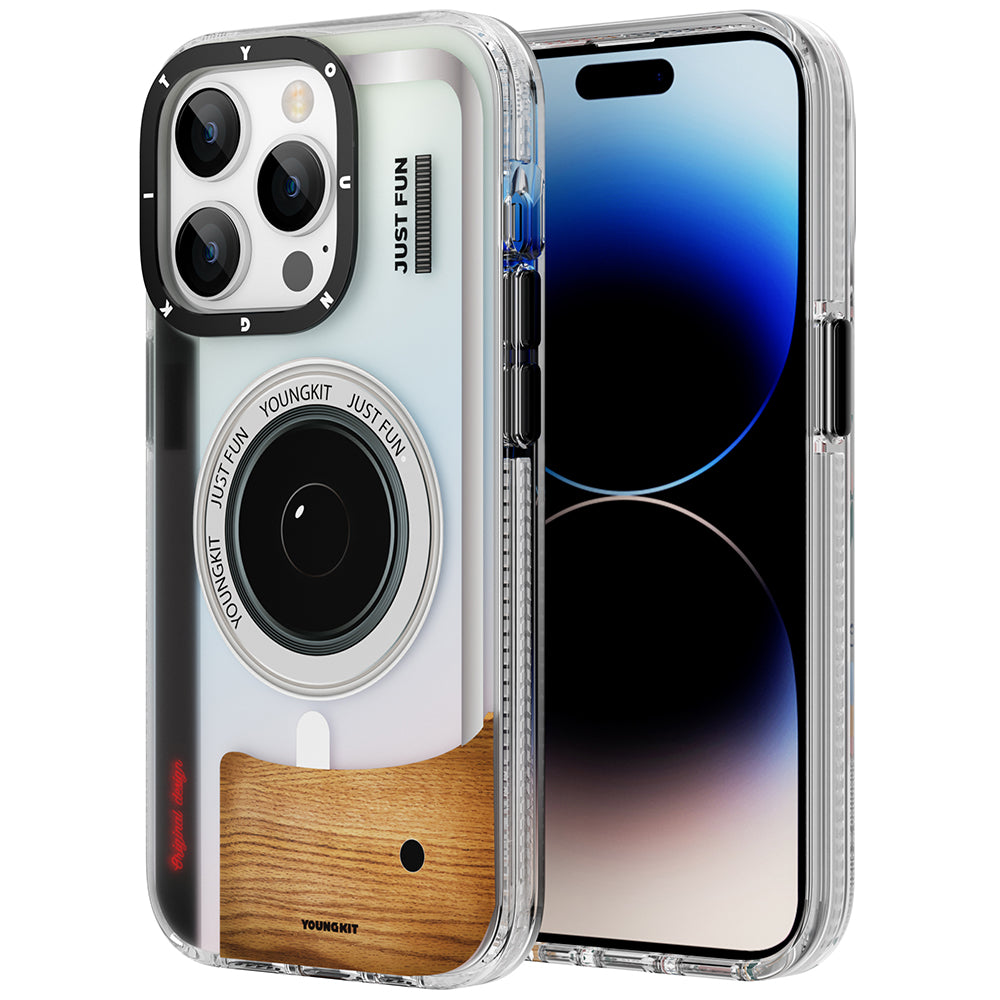 iPhone 14 Pro Kılıf Magsafe Şarj Özellikli Lens Figürlü YoungKit Art Film Serisi Kılıf Beyaz