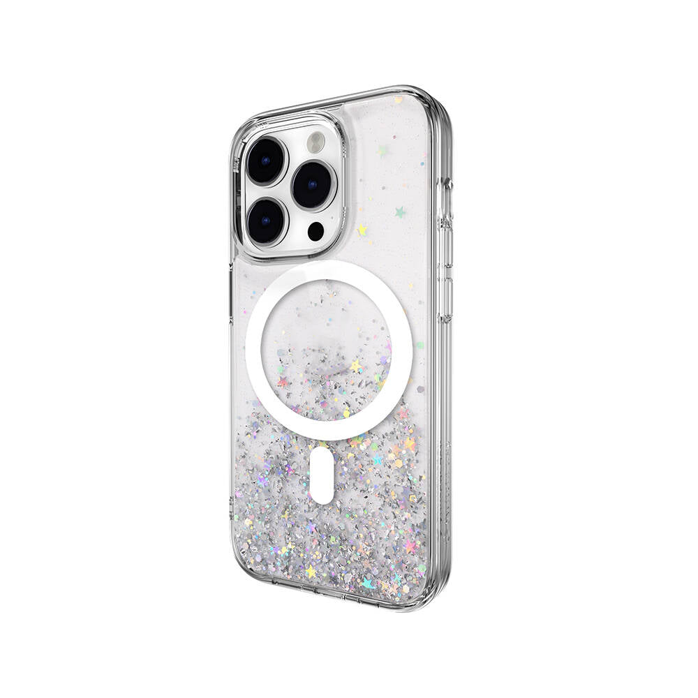 iPhone 14 Pro Kılıf Magsafe Şarj Özellikli Parlayan Simli Şeffaf Lisanslı Switcheasy Starfield-M Kılıf Mavi