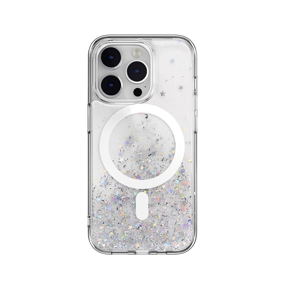 iPhone 14 Pro Kılıf Magsafe Şarj Özellikli Parlayan Simli Şeffaf Lisanslı Switcheasy Starfield-M Kılıf Renksiz