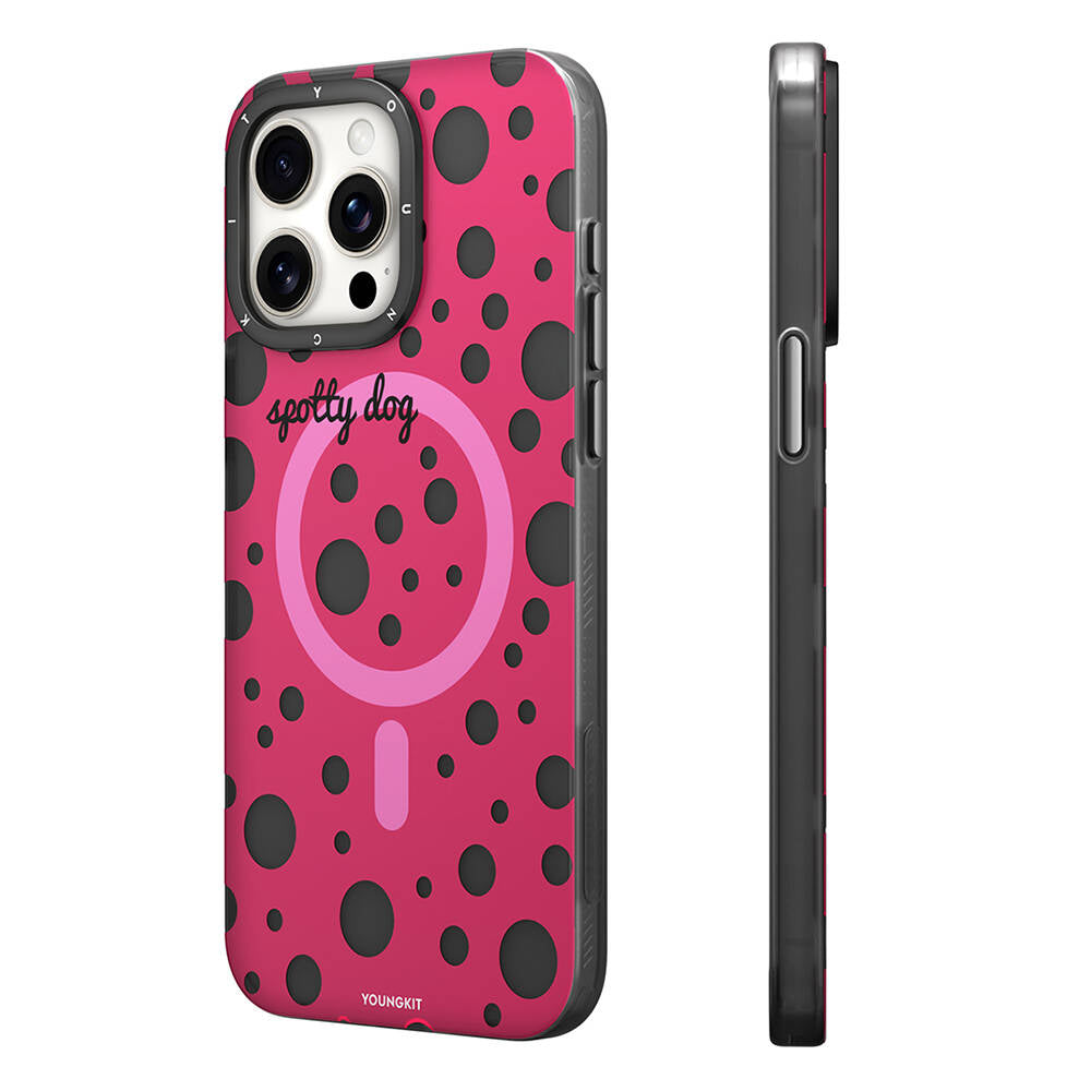 iPhone 14 Pro Kılıf Magsafe Şarj Özellikli Polka Dot Desenli Youngkit Spots Serisi Kılıf Gri