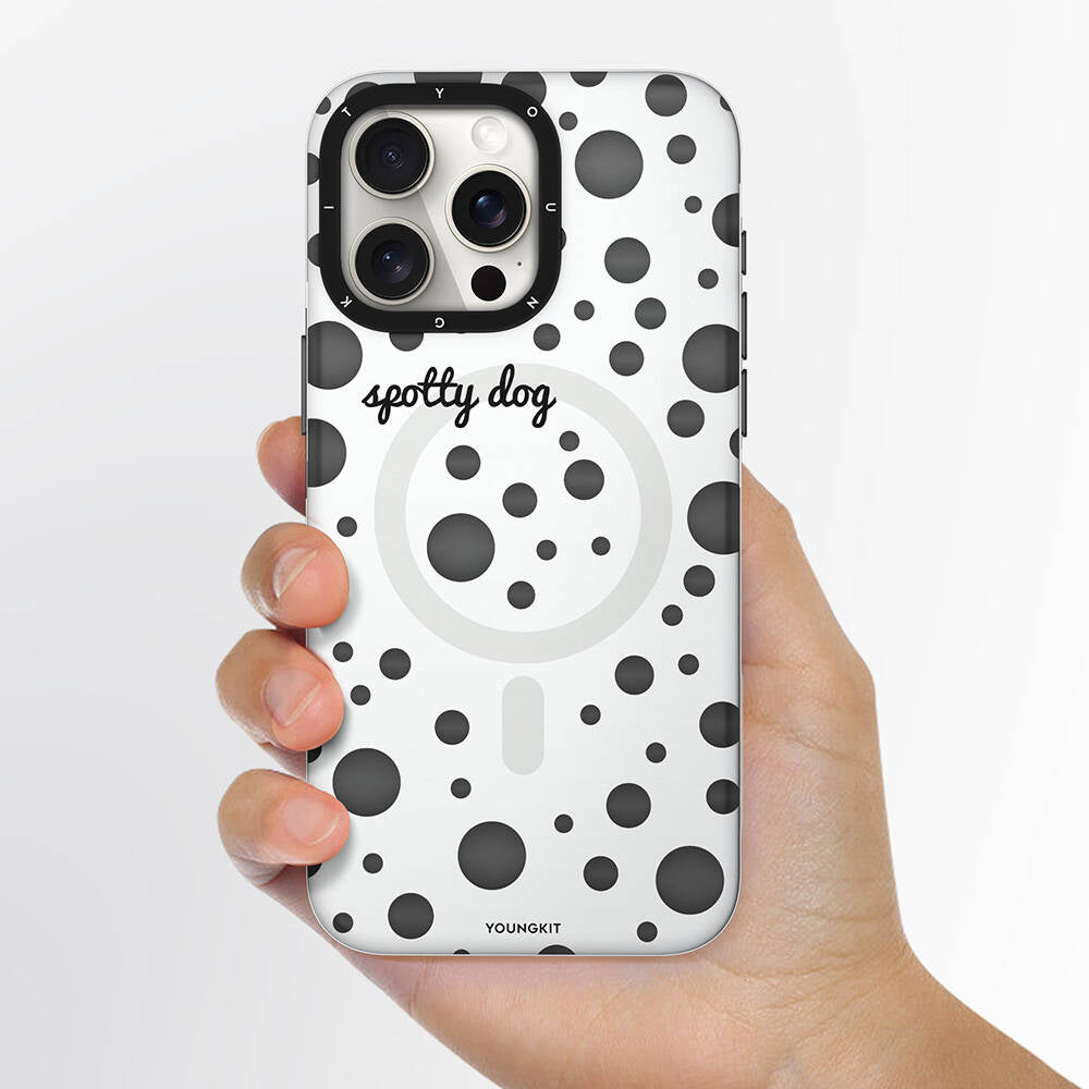 iPhone 14 Pro Kılıf Magsafe Şarj Özellikli Polka Dot Desenli Youngkit Spots Serisi Kılıf Gri