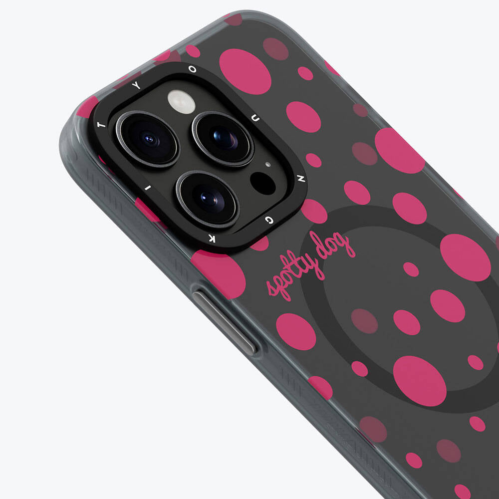iPhone 14 Pro Kılıf Magsafe Şarj Özellikli Polka Dot Desenli Youngkit Spots Serisi Kılıf Gri
