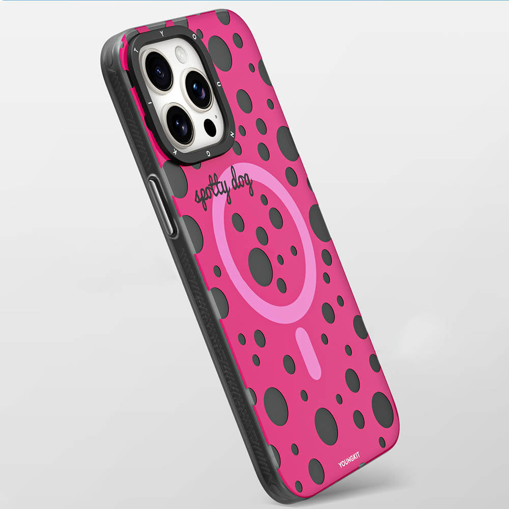 iPhone 14 Pro Kılıf Magsafe Şarj Özellikli Polka Dot Desenli Youngkit Spots Serisi Kılıf Gri