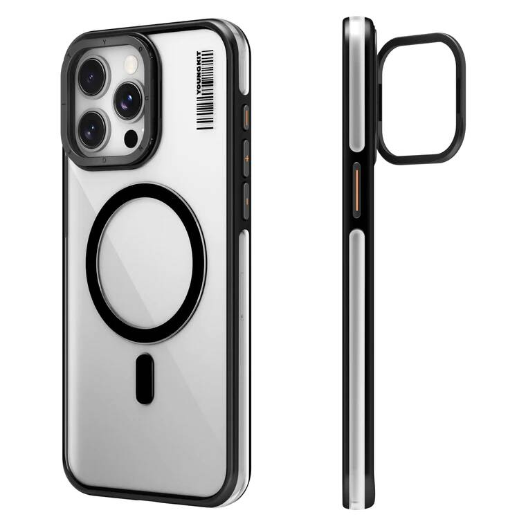 iPhone 14 Pro Kılıf Magsafe Şarj Özellikli Sararma Önleyici Youngkit Crystal Grid Kılıf Gümüş