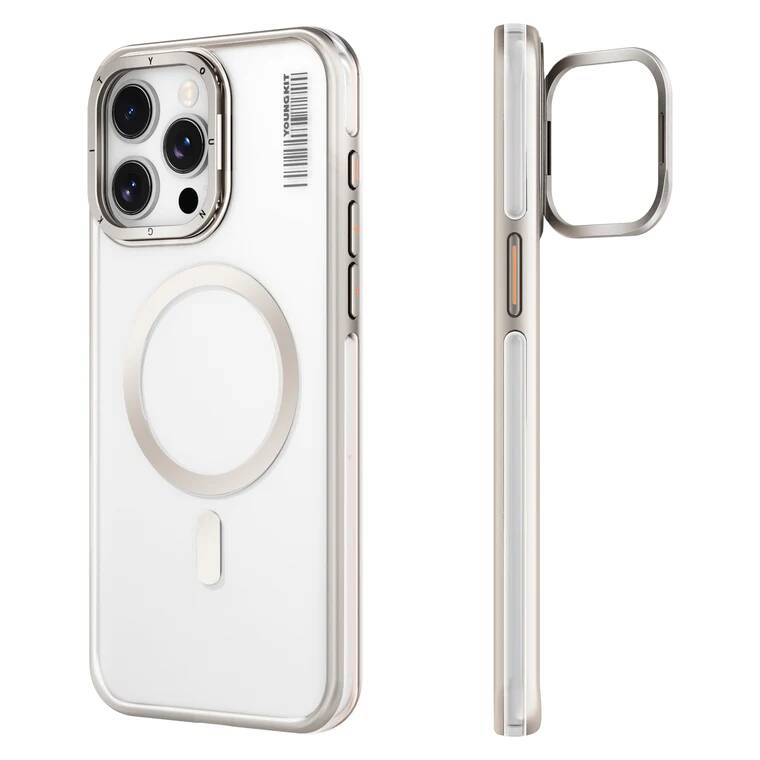 iPhone 14 Pro Kılıf Magsafe Şarj Özellikli Sararma Önleyici Youngkit Crystal Grid Kılıf Gümüş