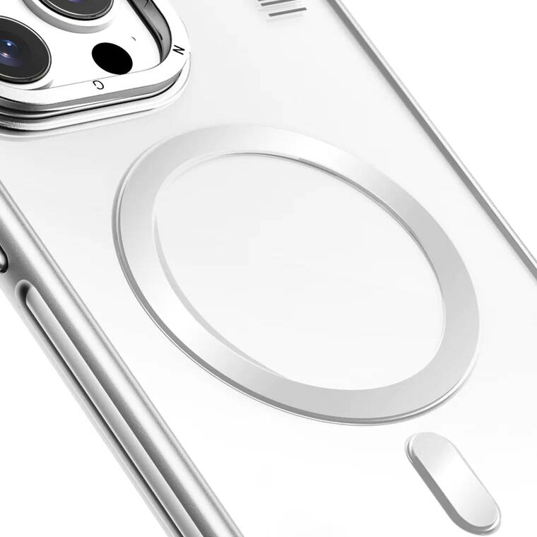 iPhone 14 Pro Kılıf Magsafe Şarj Özellikli Sararma Önleyici Youngkit Crystal Grid Kılıf Gümüş