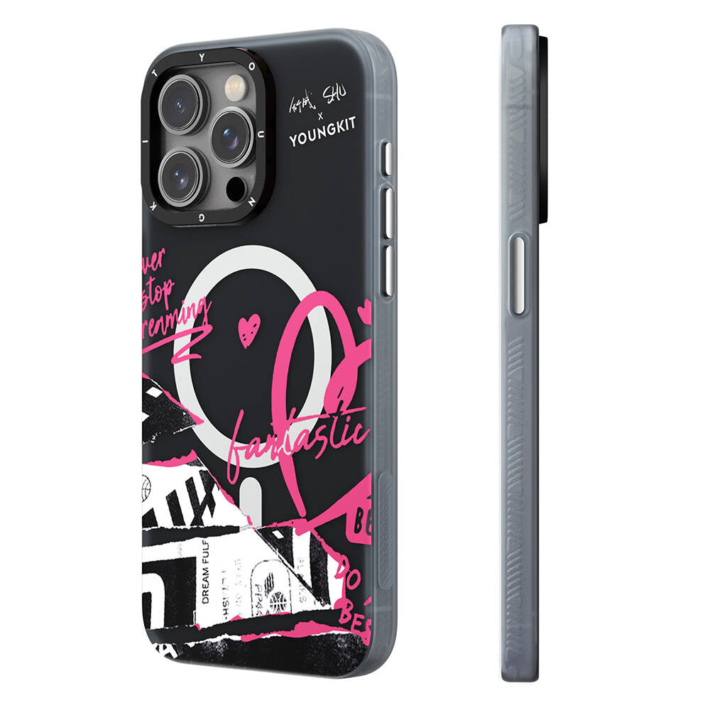 iPhone 14 Pro Kılıf Magsafe Şarj Özellikli Shu Tasarımlı Youngkit Dreamland Serisi Kılıf Pembe