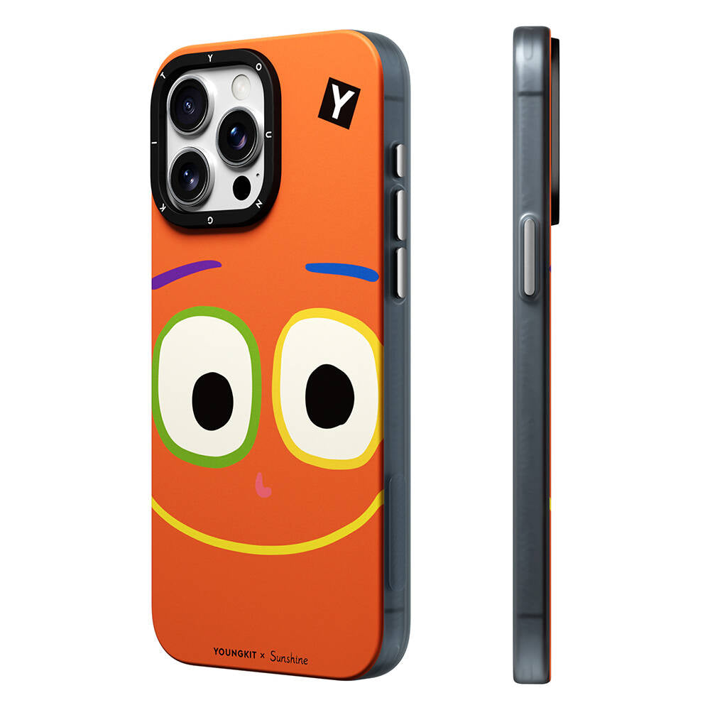 iPhone 14 Pro Kılıf Magsafe Şarj Özellikli Sunshine Tasarımlı Youngkit Daily Happy Serisi Kılıf Siyah-Sarı