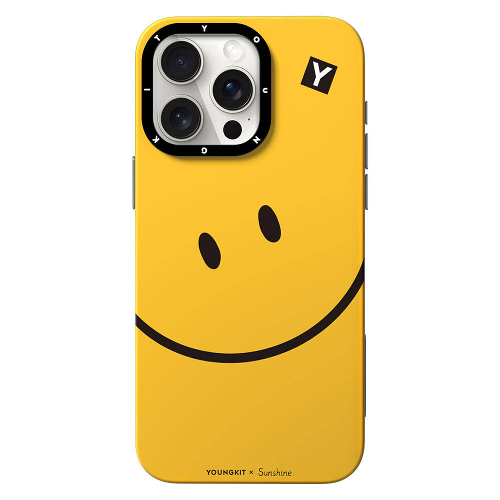 iPhone 14 Pro Kılıf Magsafe Şarj Özellikli Sunshine Tasarımlı Youngkit Daily Happy Serisi Kılıf Siyah-Sarı