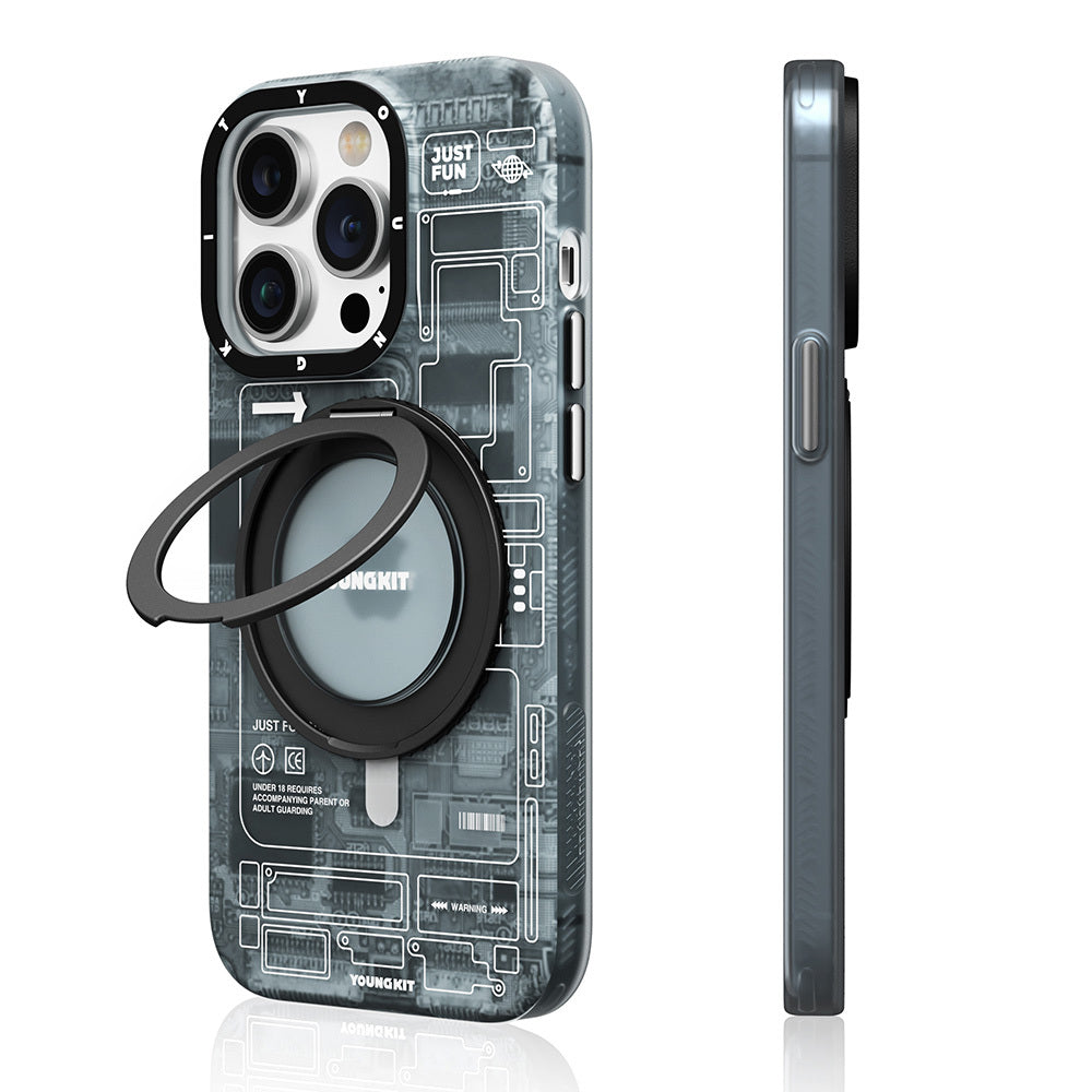 iPhone 14 Pro Kılıf Magsafe Şarj Özellikli Youngkit 360° Standlı Technology Serisi Kılıf Gri