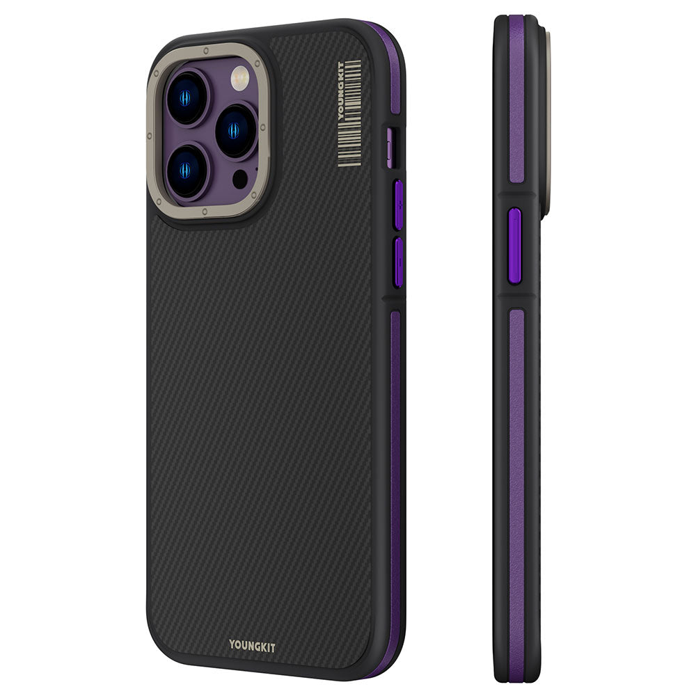 iPhone 14 Pro Kılıf Magsafe Şarj Özellikli YoungKit 600D Kevlar Kılıf Derin Mor