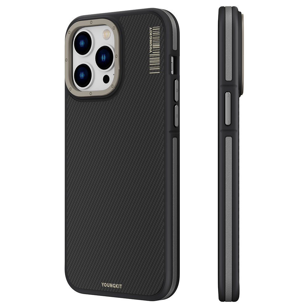 iPhone 14 Pro Kılıf Magsafe Şarj Özellikli YoungKit 600D Kevlar Kılıf Siyah